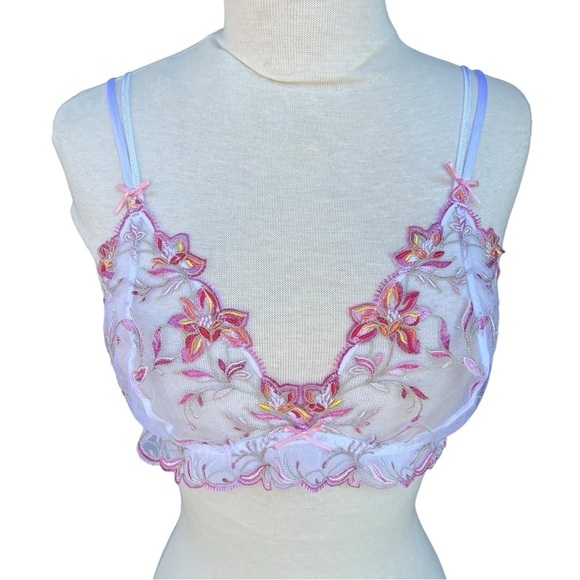 Lise Charmel Ete Frivole Wireless Bra Azalea Floral Embroidered Lace Large GUC - Picture 2 of 13